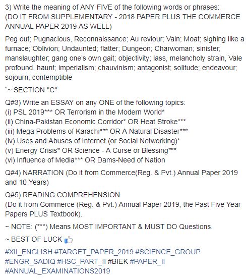 XII ENGLISH NORMAL PAPER-II BIEK TARGET PAPER 2018-2019