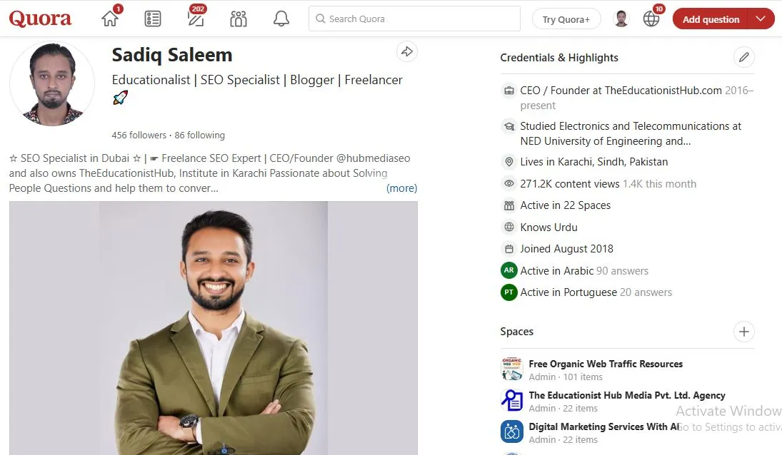 Quora Profile First Look and feel