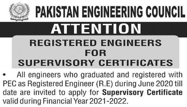 PEC Issues Supervisory Certificate To Fresh Graduates And Create Employment Opportunities For Registered Engineers