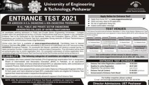 UET Peshawar ETEA Engineering Test 2021 Online Registration Announced