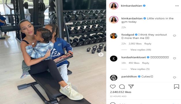 Kim Kardashian Hugs To Her Sons Saint and Psalm at The Gym