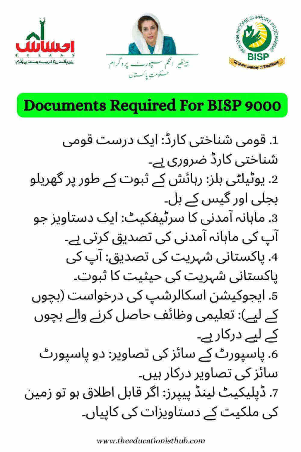 Documents Required For BISP 9000 New Payment