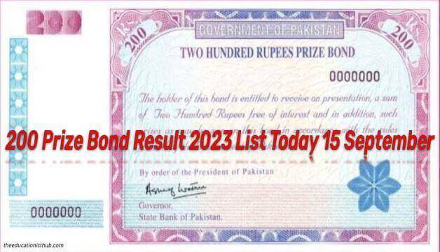 Rs 200 Prize Bond Result 2023 List Today 15 September