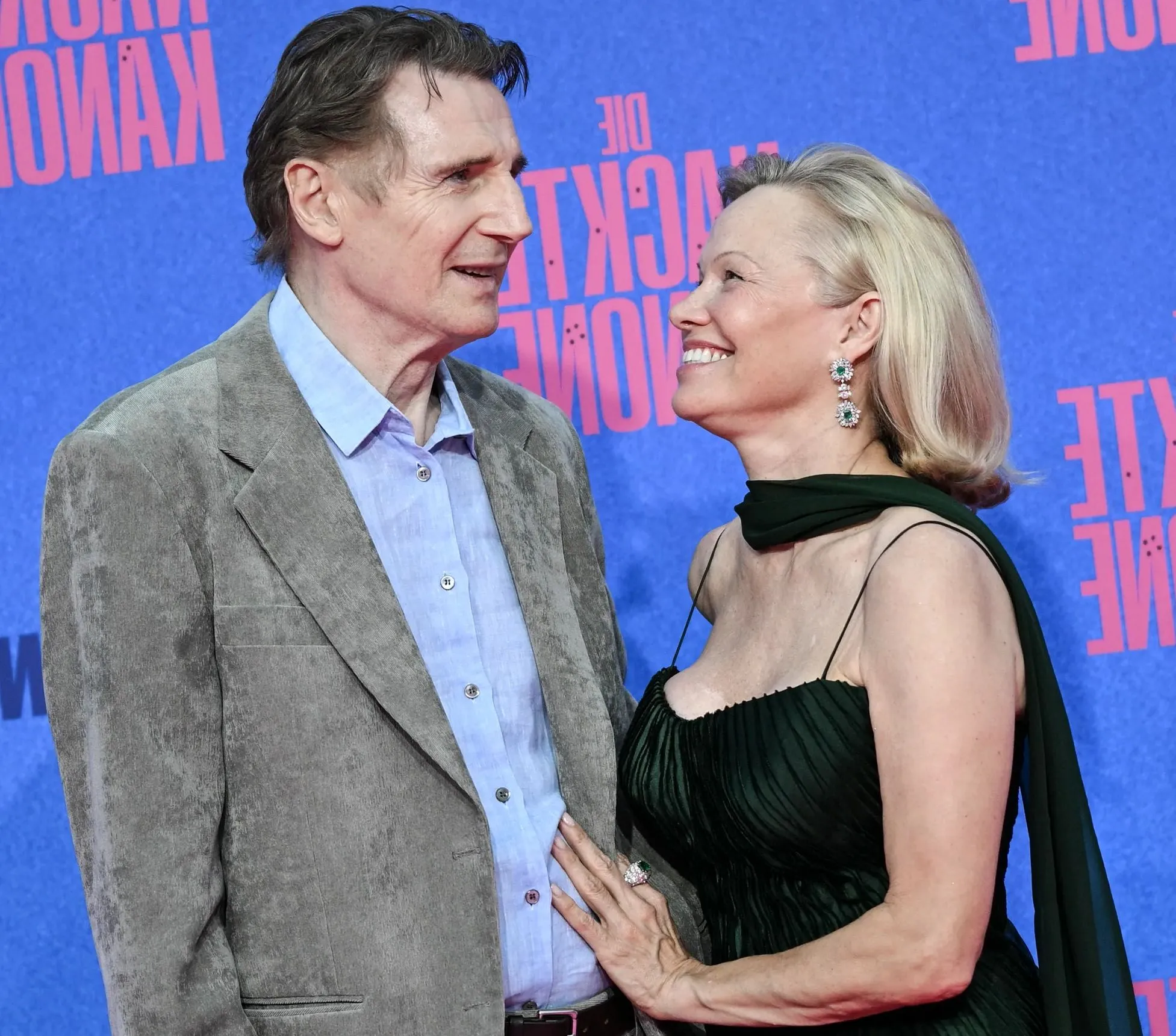 Pamela Anderson with her costar Liam Neeson